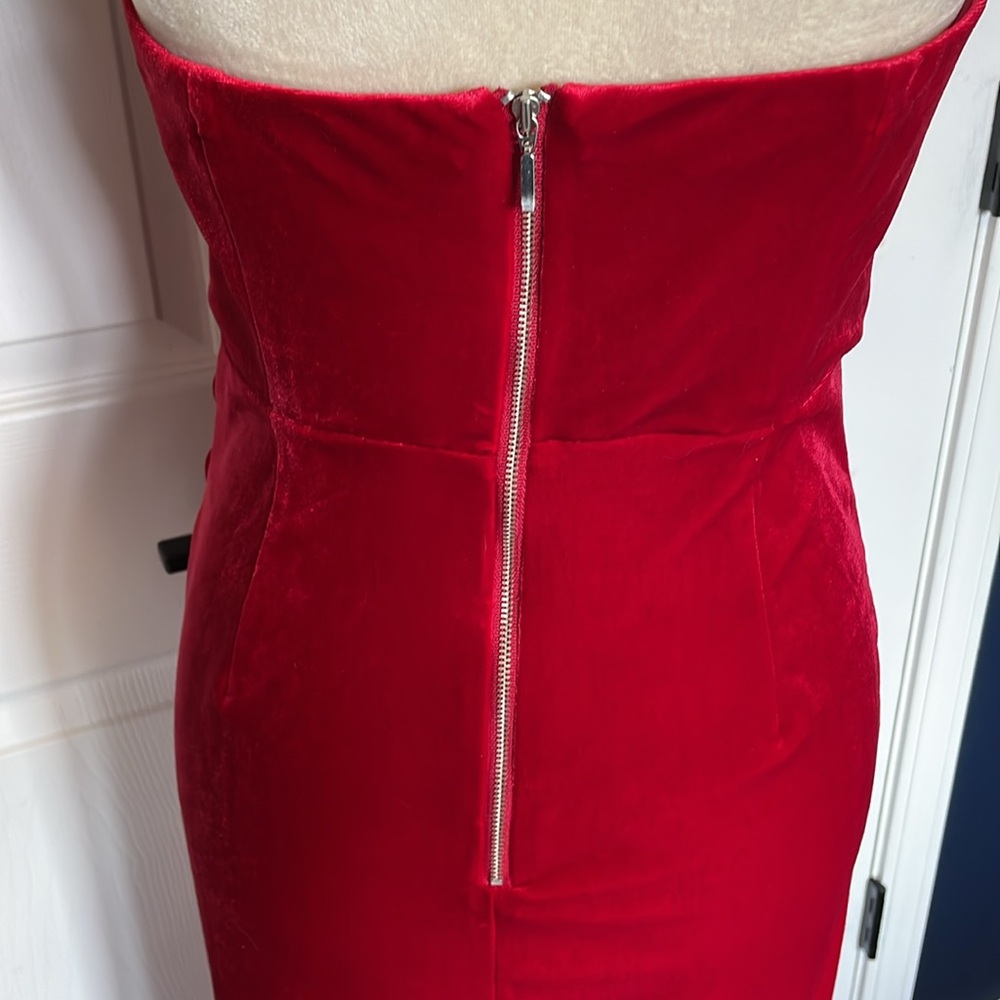 Anthropologie Strapless Red Velvet Midi Dress - Picture 8 of 12